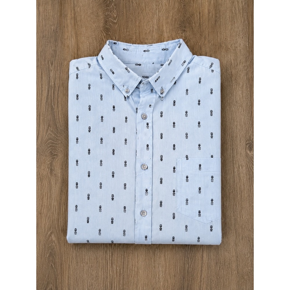 Molokai Surf Co Mens XXL Blue Pineapple Print Short Sleeve Button Down Shirt